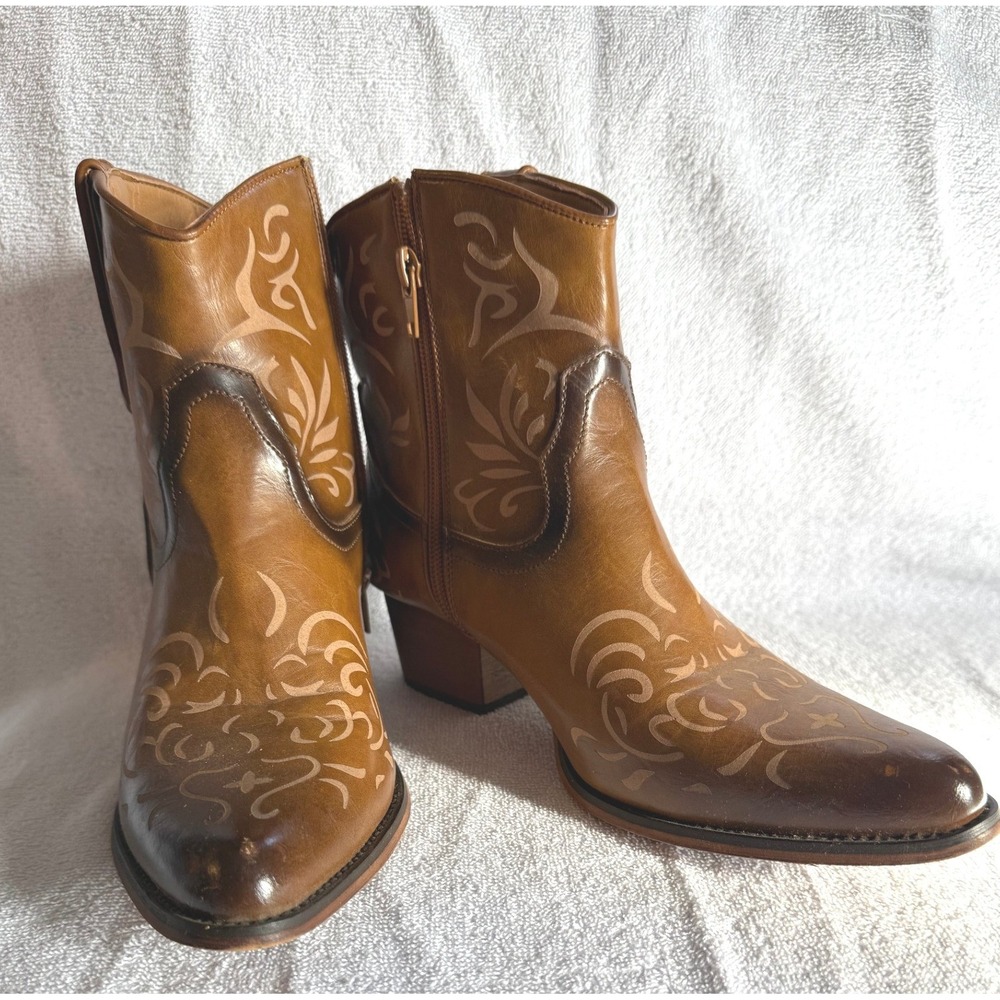 PATRIZIA by Spring Step Women's Brown Faux Leather Embossed Ankle Boots Size 38